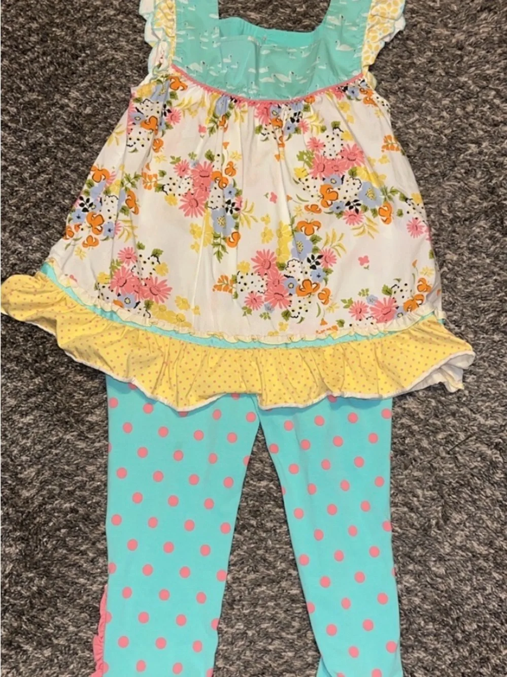 Matilda Jane Aqua & Pink Floral Ruffled 2pc tunic/leggings